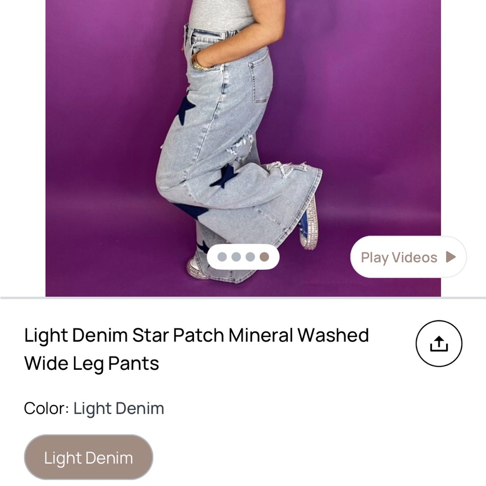 Blue Velvet Light Denim Star Mineral Washed Wide Leg Jeans Size Large (10/12) - Picture 2 of 16